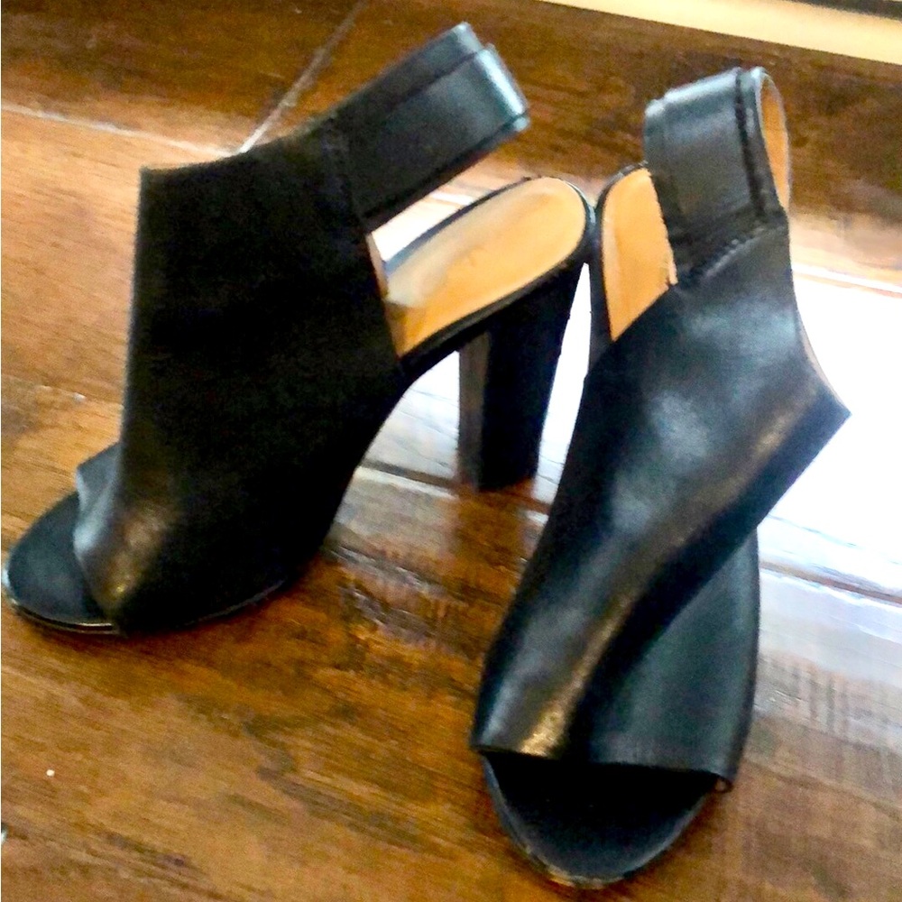 Black leather mule high heels size 7